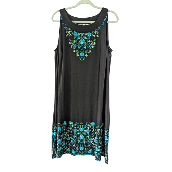 Madison Woman 1X Black‎ Sleeveless Dress Colorful Floral Lightweight Knee Length - Picture 1 of 6